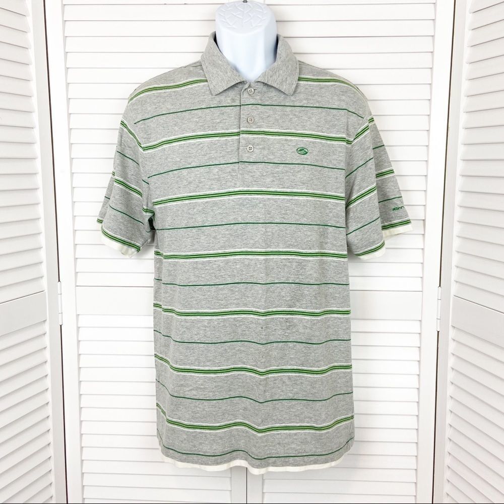 Kirra Green/Gray Stripe Polo Shirt Medium
